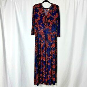 SWAK Moody Floral‎ Faux Wrap Maxi Dress 3/4 Sleeve Whimsigoth Stretch 1X